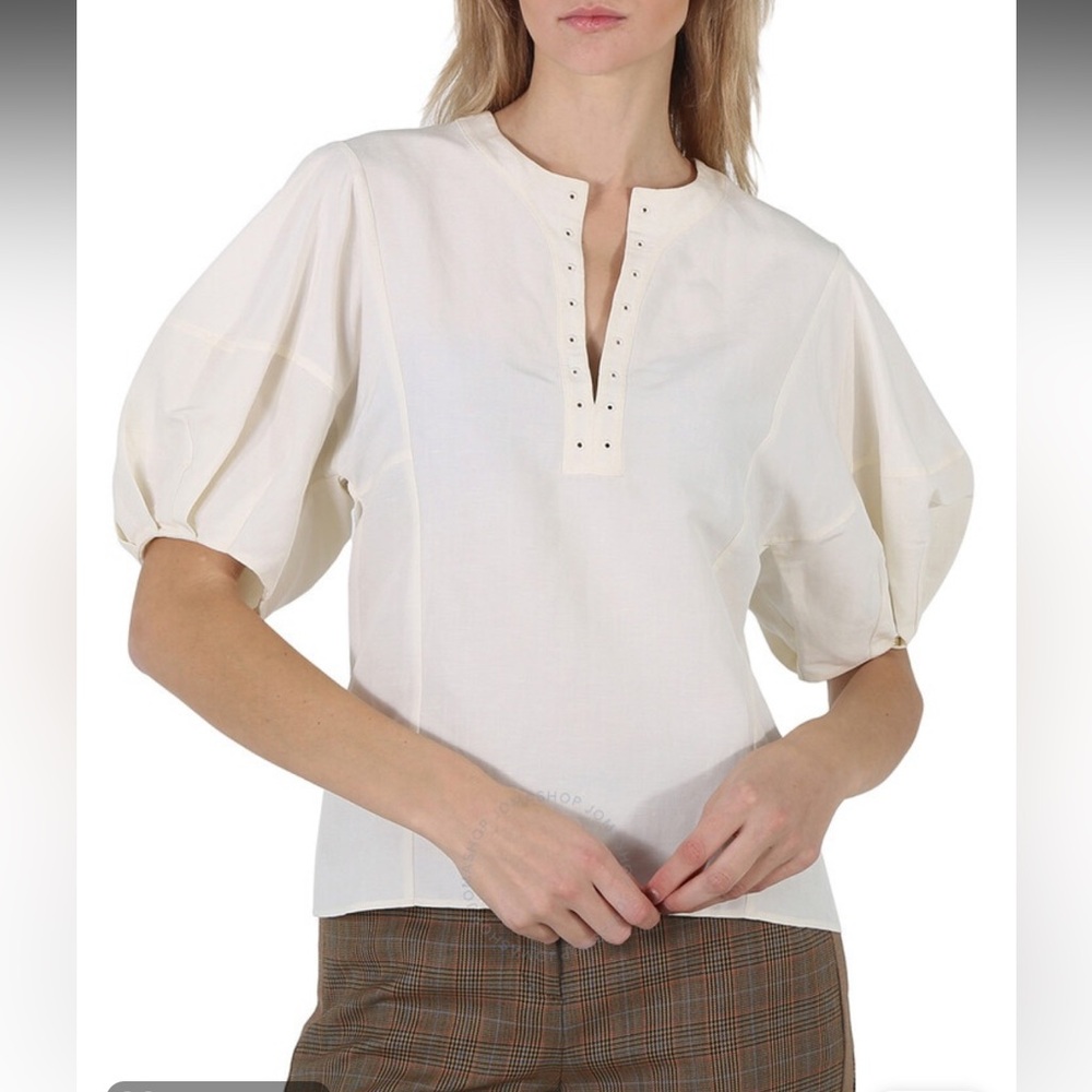 CHLOE Iconic Milk Linen Silk Canvas Puff Sleeve Blouse Too White Sz 38 NWT NEW